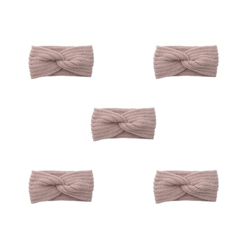 Geardeangloow 5 set di fasce per capelli all'uncinetto stile semplice lavorato a maglia larga fascia per il sudore fascia elastica per capelli accessori per lo styling dei capelli per yoga cammeo marrone