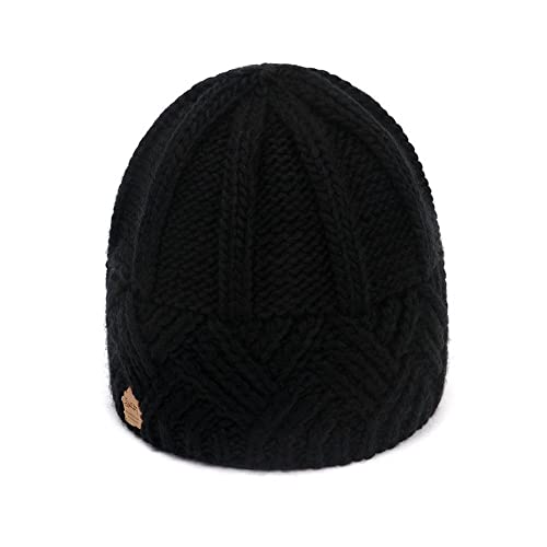 Famboz Moda Spessa Plain Donne Uomo Autunno Inverno Lana Cappelli Maglia Morbido Caldo Berretti Cap (Nero)