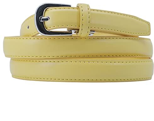 YEHMAN Cintura da donna classica sottile alta 2 cm, in pelle di vacchetta, regolabile, lunga 120 cm, giallo, 120 cm