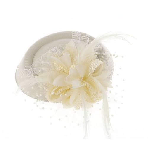 Hislaves Decorazione creativa dei capelli squisito cappello fascinatore dolce con clip per capelli decorativo piuma sintetica fiore velo cappello bianco