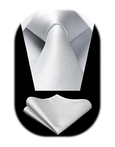 Enlision Cravatta Bianco Cravatta Uomo Elegante Cravatta e Fazzoletto da Taschino Tinta Unita Classico Set Cravatta e Pochette de Matrimonio Festa
