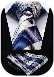 HISDERN Dai un'occhiata Cravatta da sposa Fazzoletto Cravatta da uomo & Pocket Square Set (Grigio/blu navy)