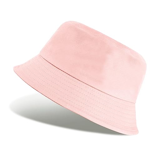 UMIPUBO Cappello Pescatore Pieghevole Bucket Hat Cotone Donna Uomo, Protezione del Sole Cappelli Faccia Sorridente Cappellino 56-58cm (Tinta Unita-Rosa)