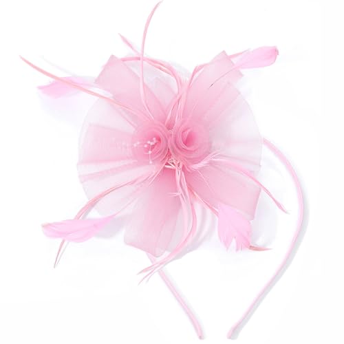 Fashband Fascinator cappello fiore piuma fascia rosa cocktail copricapo con clip per capelli da sposa accessori per capelli per donne e ragazze