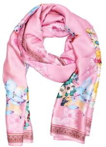 QUEEN HELENA Foulard Effetto Seta Fazzoletto Leggero Morbido con Fantasia Elegante Donna SC024 (Rosa)