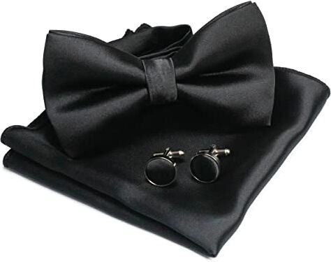 JEMYGINS Papillon da uomo Black4 Set di papillon e fazzoletto da taschino in raso con gemelli