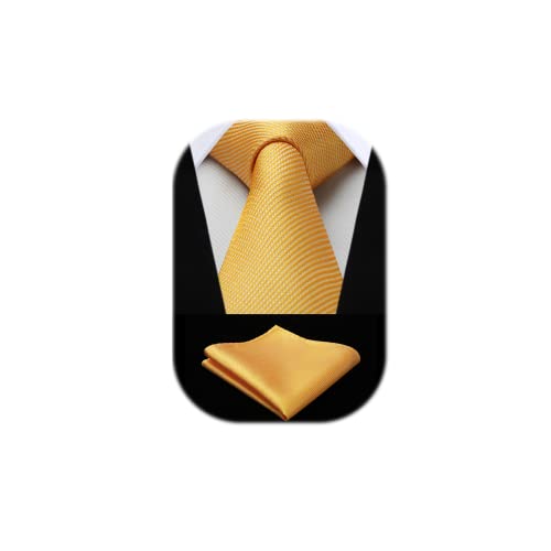 HISDERN Cravatta Uomo Giallo A Righe Fazzoletto Eleganti Classico Cravatte E Fazzoletti Da Taschino Set Per Matrimonio Business