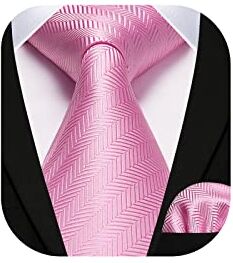 HISDERN Cravatta Rosa Uomo e Fazzoletto Elegante Cravatte Plaid da Matrimonio Cravatte Coordinati Motivo Pied de poule Business Partito