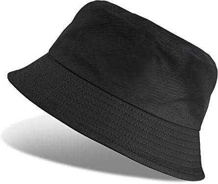 UMIPUBO Cappello Pescatore Pieghevole Bucket Hat Cotone Donna Uomo, Protezione del Sole Cappelli Faccia Sorridente Cappellino 56-58cm (Tinta Unita-Nero)