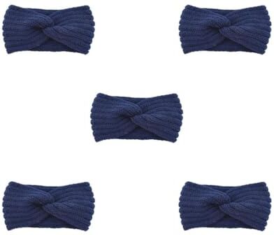 Geardeangloow 5 set di fasce per capelli all'uncinetto, stile semplice, fascia per la testa in maglia, traspirante, larga, elastica, accessori per lo styling dei capelli, fascia per capelli per yoga, blu navy