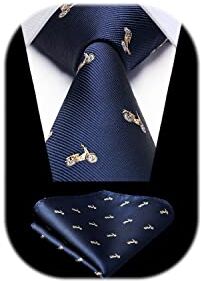 HISDERN Cravatta Blu Navy Uomo Fazzoletto Cravatte Fantasia Moto da Matrimonio Set Cravatta e Pochette Elegante