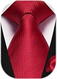 HISDERN Cravatta Rosso Uomo e Fazzoletto Elegante Cravatte Plaid da Matrimonio Cravatte Coordinati Motivo Pied de poule Business Partito