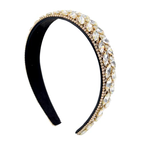 Antique Fasce appariscenti alla moda Hairband perline colorate fatte a mano larghe strass Hair Hoop (oro)