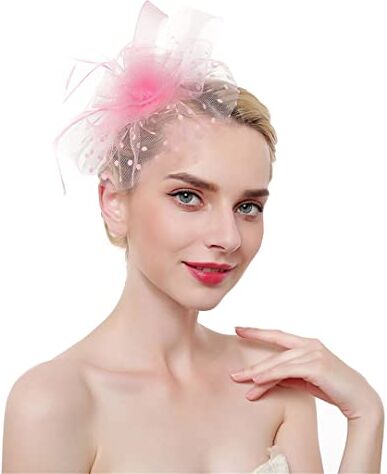 Disimlarl Fascinators di piume sulla fascia per capelli da donna in rete per tè e cocktail accessori per capelli