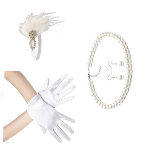 SANRLO Fasce per capelli, accessori per capelli da donna, fascinator fascia elegante perle Opera collana orecchini guanti set anni '20 versatile copricapo