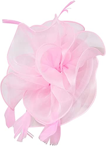 YPOSPDD Cappello Fascinators for donne Tea Party Fascia for capelli Derby Matrimonio Fiore Fiore rosso Fermacapelli Cappello fantasia Foulard (Color : Pink_One Size)