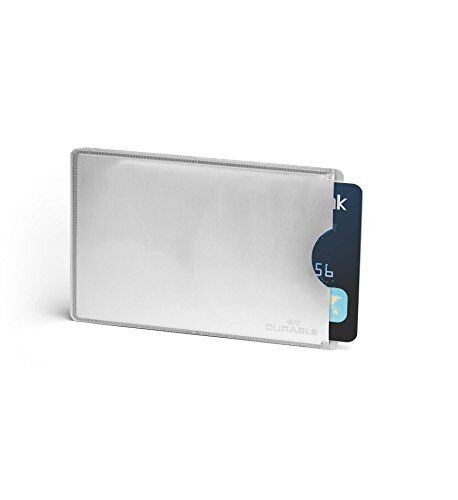 Durable Tasca porta carte di credito RFID Secure, apertura sul lato corto, finitura opaca, argento metallizzato, confezione da 10 pezzi