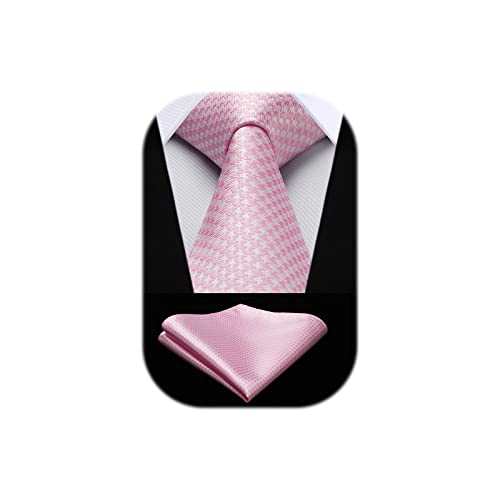 HISDERN Cravatte Rosa uomo da matrimonio e Fazzoletto Cravatte fantasia plaid elegante classica business cravatta set