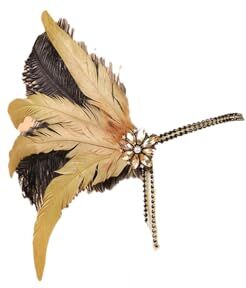 Pohullan 1920S Copricapo Flapper Fascia Strass Piuma Fascia per Capelli Accessorio per Ragazze HD6377gold