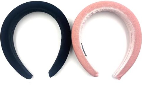 TRESSDY Eleganti Cerchietti Imbottiti in Velluto per Capelli da Donna Fascia Imbottita per Capelli Accessorio per i Capelli Confezione da 2 (Rosa + Nero)