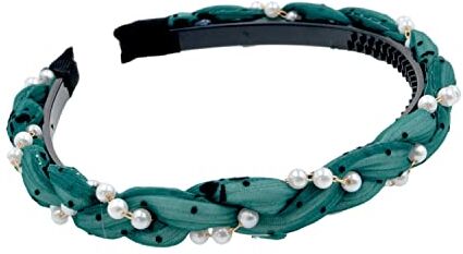 Antique Moda puro colore tessuto perla Hairband antiscivolo Accessori per capelli per le donne ragazze (verde)