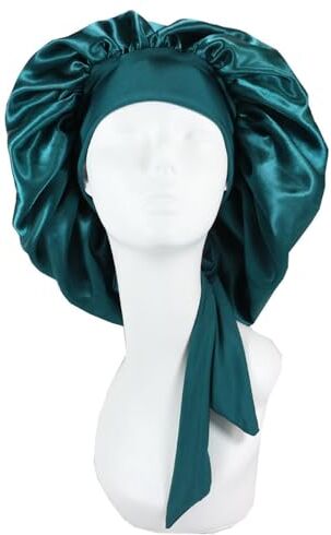 HIFFEY Berretto for capelli in raso for dormire invisibile piatto imitazione seta rotondo cura dei capelli copricapo da donna cerimonia pulsante di regolazione cappello da notte (Color : Green)