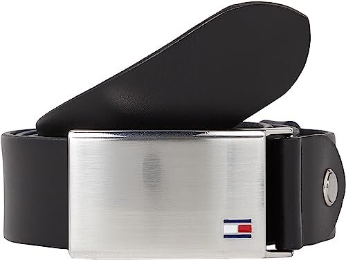 Tommy Hilfiger Cintura Uomo TH Plaque Belt 3.5 Adj Cintura in Pelle, Nero (Black), 90