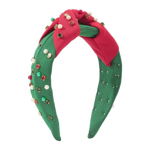seluluory Cerchietto per capelli natalizio con perline lucide, perle di cristallo, fascia annodata per decorazione per feste di Halloween