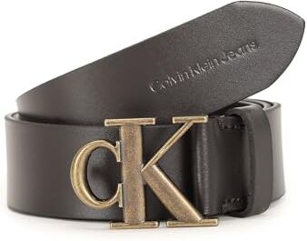 Calvin Klein Cintura Uomo Mono Plaque Belt in Pelle, Marrone (Bitter Brown), 120 cm