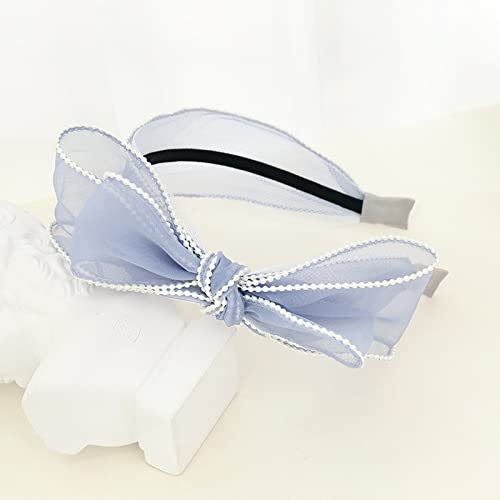 Generic Versione coreana di piccola fragranza retrò gioielli fascia temperamento perla organza doppio strato fiocco tornante hairband F, archetto grigio-blu bowhead