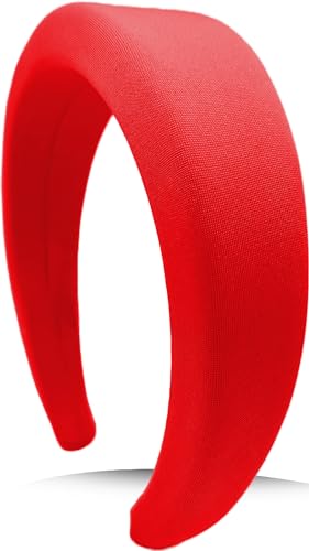 Generico Cerchietti per Capelli Donna Bombato Rosso, Cerchietto Ferma Capelli Spugna Imbottito Largo, Fascia Capelli per Ragazze e Donne, Frontino Elegante (Rosso 4 cm)