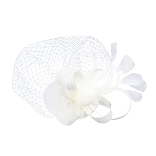 LDadgf 2023 Fascinator cappello fiore piuma maglia tea party fascia per capelli per donne fasce per capelli lunghi (beige, taglia unica)