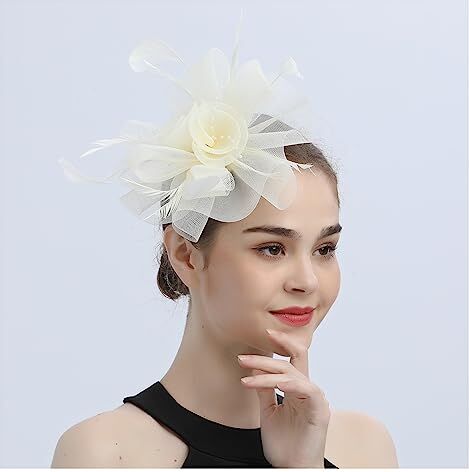 WJHwjh Cappelli a rete Fascinator, cappello da tea party, cappelli derby fascia fascinators Kentucky, fermaglio for capelli con piume di fiori da sposa (Color : Beige, Size : 1)