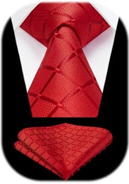 HISDERN Cravatte da uomo Rosso Classico Cravatta e Fazzoletto Set per il Matrimonio Festa