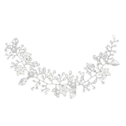 BINGDONGA Cerchietti a forma di gioielli Fascia decorativa con strass Foglia Cerchio da sposa Testa di cerchio Nastro di cristallo Festa da donna Fiore d'argento Copricapo da sposa for capelli fatti a mano forc