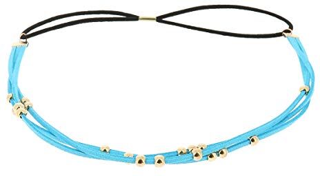 moonbow Fascia Capelli Donna Blu Fascia Perline Dorata e Suede aspetto Velluto Fascia Sottile con Perle Taglia unica Headband Matrimonio Vintage Look originale Boho, Hippie chic