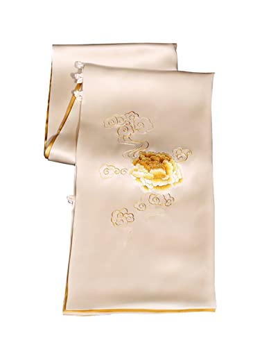 QINMENG Scialli per capelli con fiori ricamati fatti a mano in seta a due piani 620 (Beige)