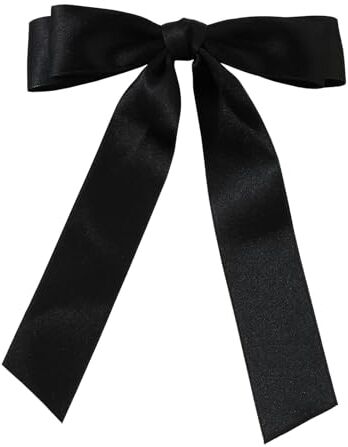 Generic Fermaglio per capelli da donna, in raso, con coda lunga, fiocco per capelli, per ragazze, fascia per capelli, accessori CnJ64 (nero, taglia unica)