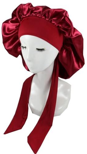 HIFFEY Berretto for capelli in raso for dormire invisibile piatto imitazione seta rotondo cura dei capelli copricapo da donna cerimonia pulsante di regolazione cappello da notte (Color : Wine Red)