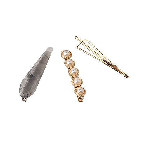 AZXAZ 3 Pezzi Di Capelli Set Imitazione Perla Bobby Hairpin Lega Metallica Hairgrip Haircuff Ragazza Delle Donne Accessori Per Capelli (Grigio chiaro)