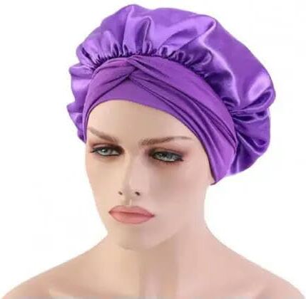 YJHLY Cuffia Seta 1Pc Cap Da Doccia Da Donna Bordi Larghi Cappello Sleepirsi Cappello Elastico Elastico In Pizzo Avvolgimento Nightcap Capelli Capelli Capelli Bonnet Satin-Viola