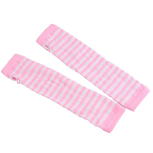Saterkali Guanto regalo per te, 1 paio di maniche a righe a metà dito copre le donne uncinetto guanti da polso a maglia strisce rosa