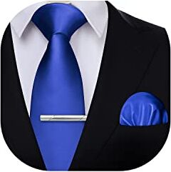 HISDERN Cravatta Uomo Blu Elettrico e Fazzoletto Tinta unita Elegante Classico Matrimonio Raso Cravatte e Fazzoletto da Taschino Fermacravatta