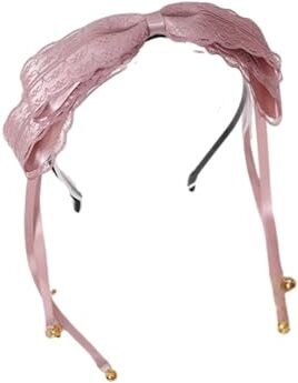 TTYAO REII Cerchietto per capelli con fiocco grande con coda lunga, campane, accessorio per capelli Lolita, per ragazze, regalo per feste (rosa fagiolo)