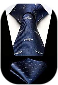 HISDERN Cravatte Blu Navy Uomo Fazzoletto Fantasia Squalo Cravatta Set da Matrimonio Business Cravatte Coordinati