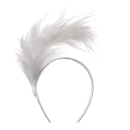 MWOOT Cerchietto Piume, Copricapo Fascinator Anni '20, Bianco Copricapo Piume, Accessori per Capelli per Cocktail Nozze Festa del tè