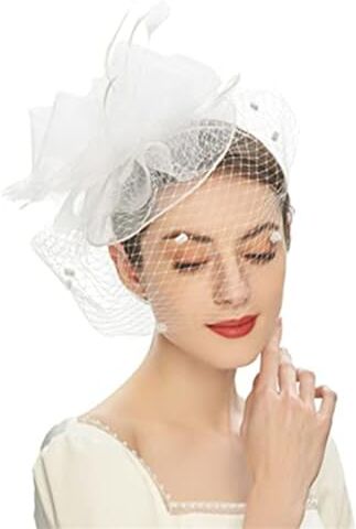 VKEID Cappelli Fascinator per Donna Accessori for capelli da sposa Accessori for capelli Velo Fermagli for capelli Fasce for capelli a rete for cappelli (Color : White, Size : One size)