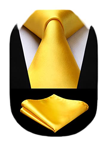 HISDERN Cravatta Gialla Uomo Tinta Unita Giallo Cravatta Fazzoletto da Festa di Nozze Classico Cravatta Fazzoletto da Taschino Set Cravatta e Pochette Uomo