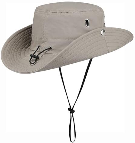 Rayson Cappello Boonie Uomo Donna Cappello da Pescatore a Tesa Larga Bucket Hat per Esterni Pieghevole Cappello Safari con Coulisse Cappello da Sole per Campeggio Pesca Caccia(Grigio)