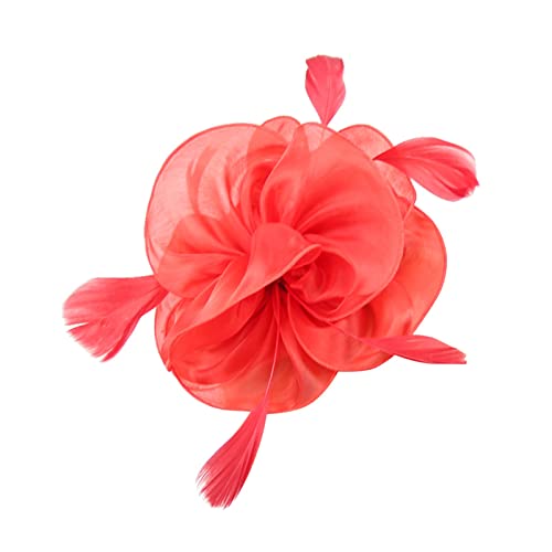 Generico Fasce Sportive Spugna Cappello per le donne Wedding Flower Cocktail Mesh Feathers Hair Clip Tea Party Fascia Abito Cerchietto (Red, One Size)